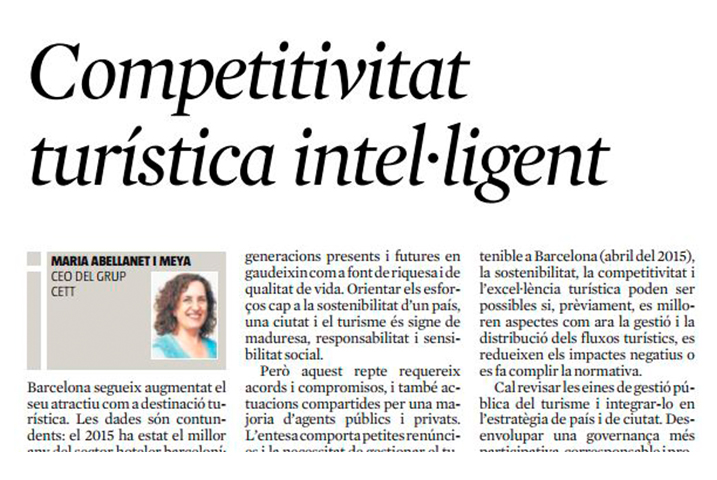 Fotografía de: Competitividad turística inteligente, el nuevo artículo de María Abellanet i Meya para la Vanguardia | CETT